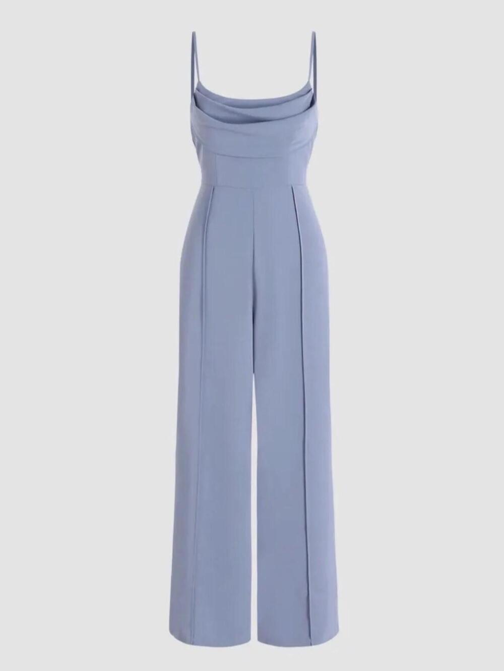 Cider Light Blue Cowl Neck Wide Leg Jumpsuit Size S